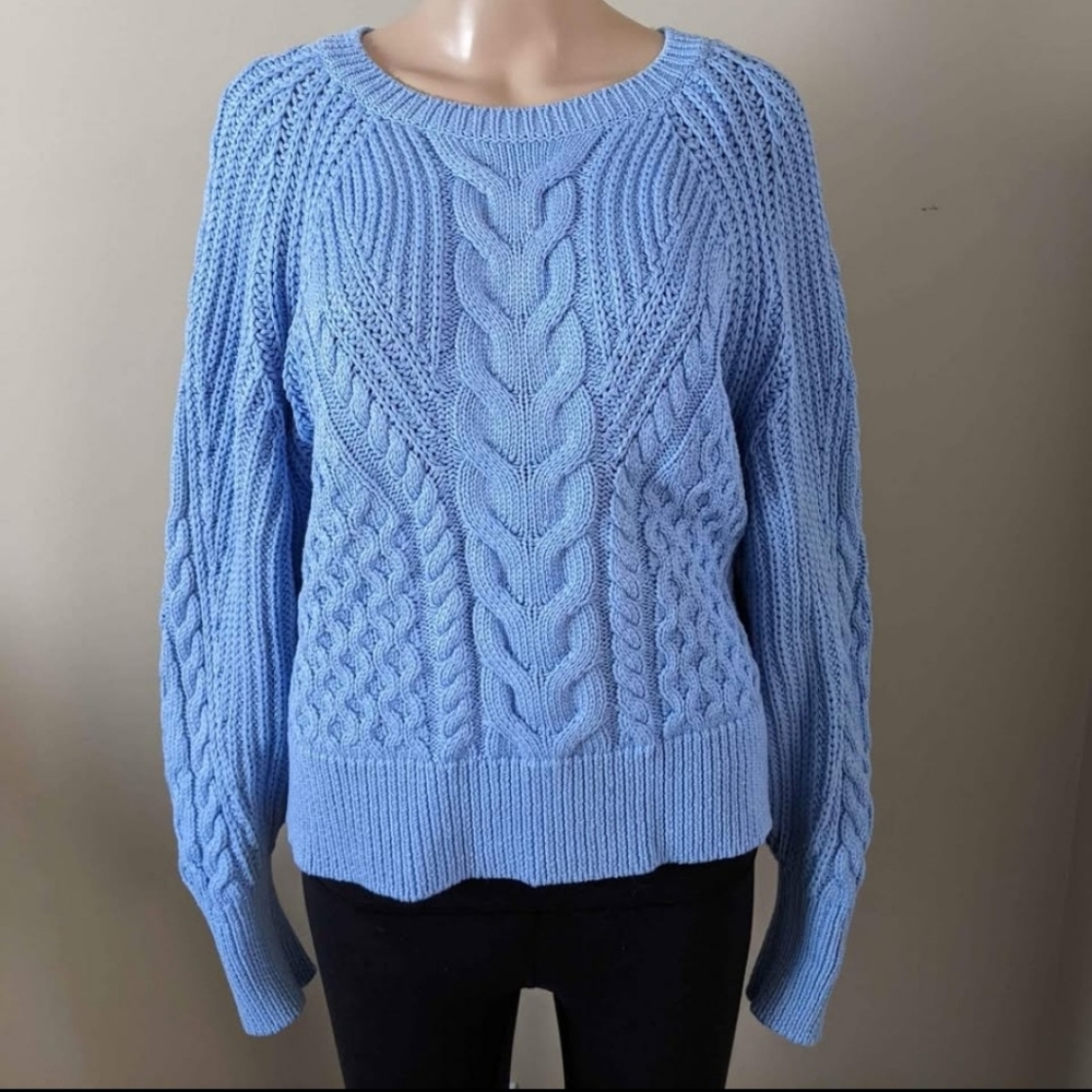 Banana Republic Blue Cable Knit Crewneck Sweater, Women's Large